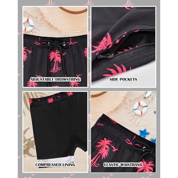 ✨Men Black Swim Trunks Bathing Suits Board Beach Swim with Zipper Pocket Shorts - Picture 3 of 7